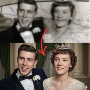 תמונת חתונה ישנה בשחור-לבן ומטושטשת בצד העליון, ומתחתיה שיחזור צבעוני וחד ב-4K של אותו זוג