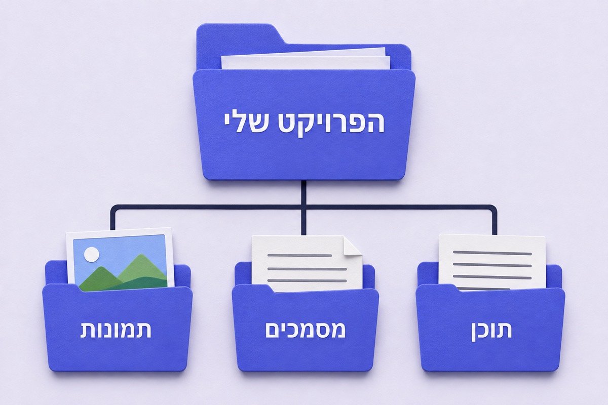 תיקייה בשם הפרויקט שלי ובה תיקיות תוכן, מסמכים ותמונות